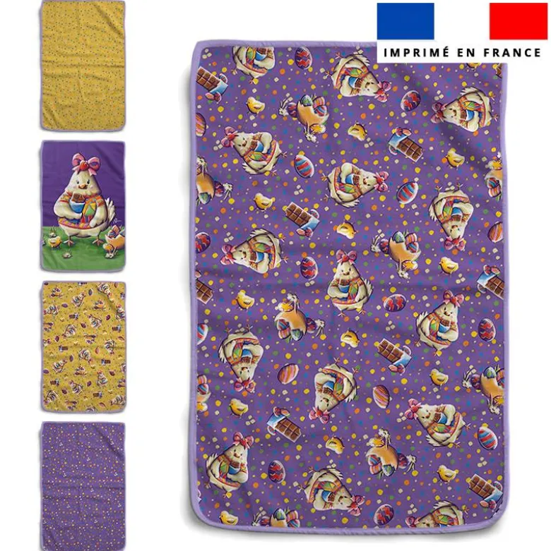 Lot de 5 essuie-mains en éponge motif poule et oeufs de Pâques - Création Stillistic
