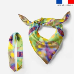 Lot de 2 foulards imprimés abstrait vert et jaune - Création Lita Blanc
