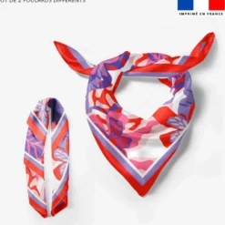 Lot de 2 foulards imprimés fleur rouge et violette