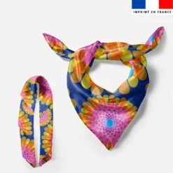 Lot de 2 foulards imprimés fleur rose et jaune - Création Lita Blanc