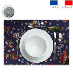 Lot 2 sets de table et 12 dessous de verres motif souris de noel bleu et vert - Création Stillistic