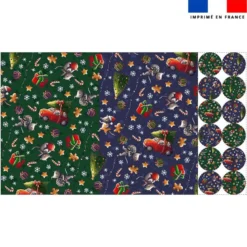Lot 2 sets de table et 12 dessous de verres motif souris de noel bleu et vert - Création Stillistic