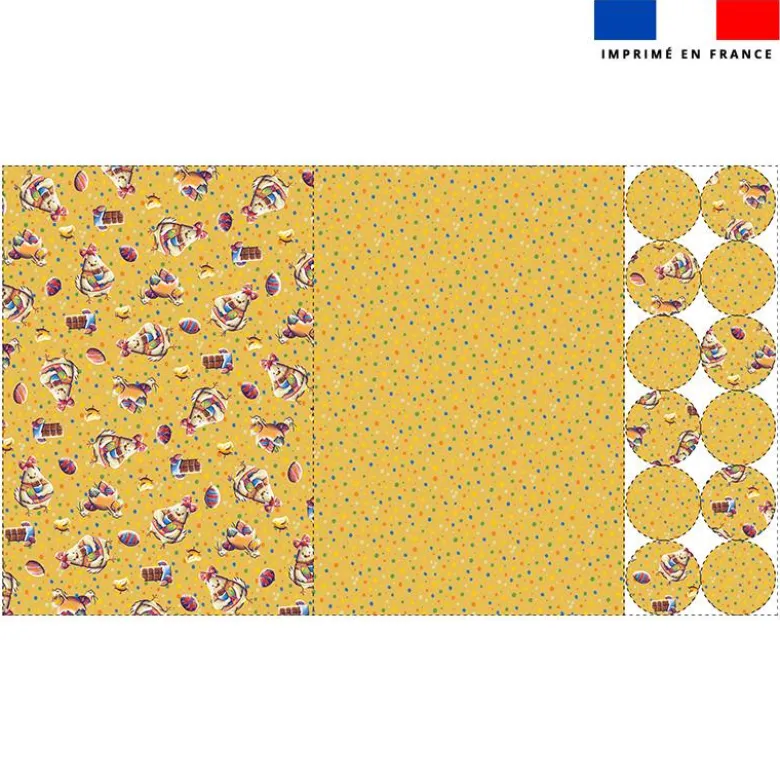 Lot 2 sets de table et 12 dessous de verres motif mini poule et oeufs de Pâques jaune - Création Stillistic