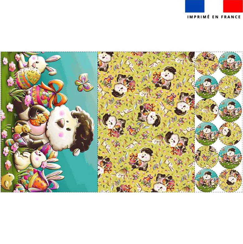 Lot 2 sets de table et 12 dessous de verres motif mouton et oeufs de Pâques - Création Stillistic