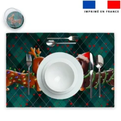 Lot 2 sets de table et 12 dessous de verres motif Teckels de Noël - Création Stillistic