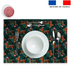 Lot 2 sets de table et 12 dessous de verres motif Teckels de Noël - Création Stillistic