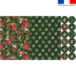 Lot 2 sets de table et 12 dessous de verres motif animaux couronne de noel vert - Création Stillistic