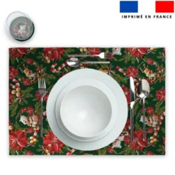 Lot 2 sets de table et 12 dessous de verres motif animaux couronne de noel vert - Création Stillistic