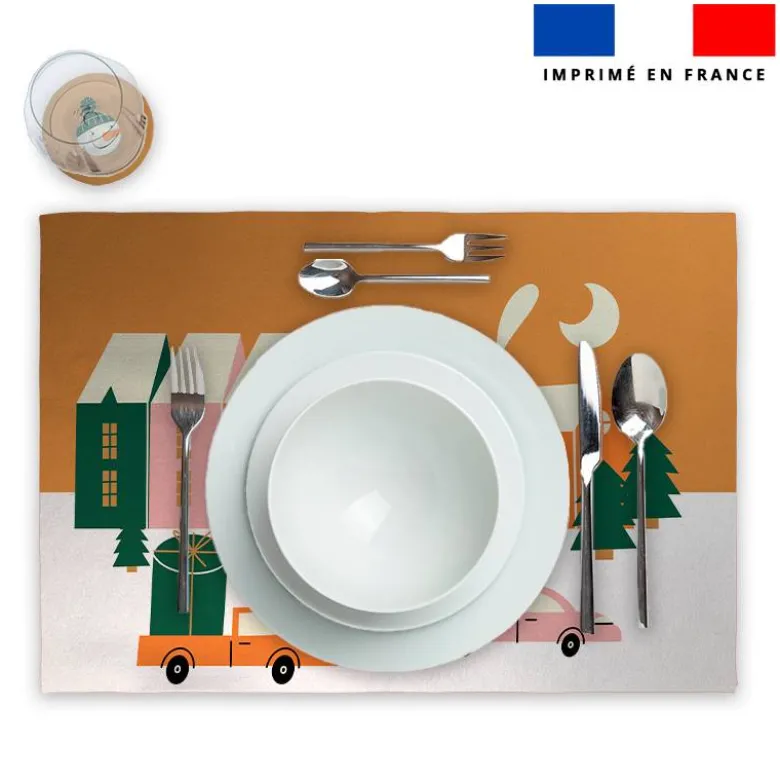 Lot 2 sets de table et 12 dessous de verres motif ambiance noel