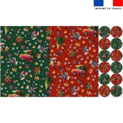 Lot 2 sets de table et 12 dessous de verres motif souris de noel rouge et vert - Création Stillistic
