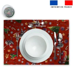 Lot 2 sets de table et 12 dessous de verres motif souris de noel rouge et vert - Création Stillistic