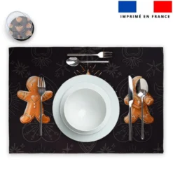 Lot 2 sets de table et 12 dessous de verres motif Noël pain d'épices - Création Stillistic