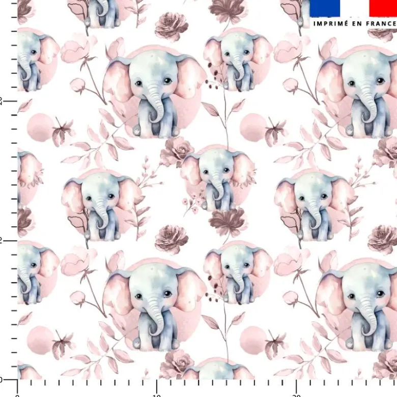 Éléphant fleurs et arrondis aquarelle - Fond blanc