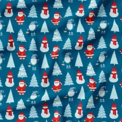 Lutin de Noël et bonhomme de neige - Fond bleu canard