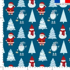 Lutin de Noël et bonhomme de neige - Fond bleu canard