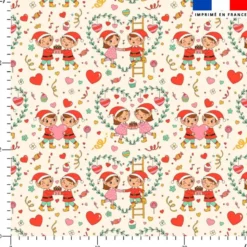 Lutins et coeurs - Fond écru