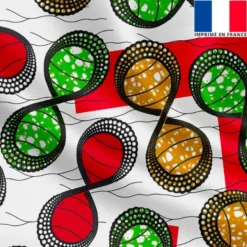 Lycra blanc imprimé wax infini orange vert et rouge