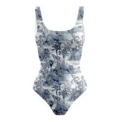 Lycra motif toile de jouy jungle bleue