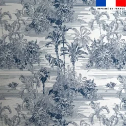 Lycra motif toile de jouy jungle bleue