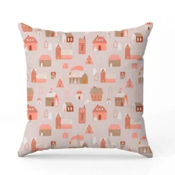 Maison de Noël rose et beige - Fond rose