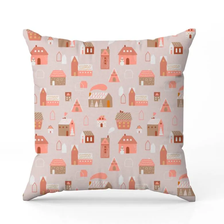 Maison de Noël rose et beige - Fond rose