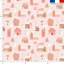 Maison de Noël rose et beige - Fond rose