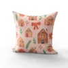 Maison en pain d'épices enneigée et feuille - Fond beige rosé
