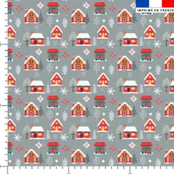 Maison rouge d'hiver - Fond gris