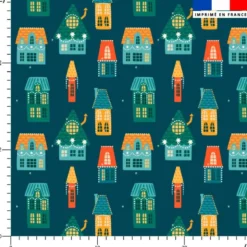 Maisons colorées de Noël - Fond bleu foncé