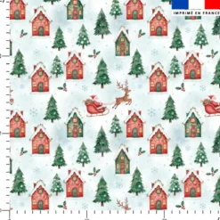 Maisons ennneigées et père Noël - Fond bleu clair