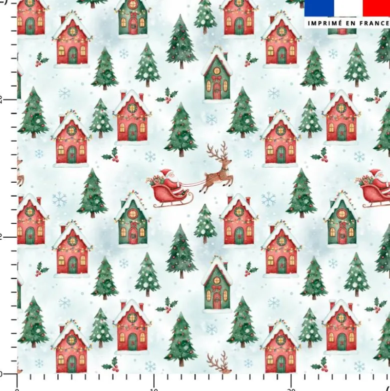 Maisons ennneigées et père Noël - Fond bleu clair