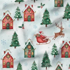 Maisons ennneigées et père Noël - Fond bleu clair