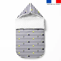 Marinière bleu marine et animaux tropicaux jaunes - Fond blanc - Création Lili Bambou Design