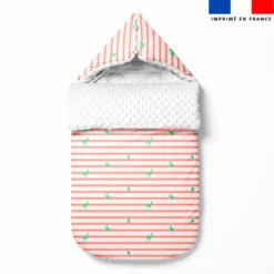 Marinière corail et animaux de la forêt verts - Fond blanc - Création Lili Bambou Design
