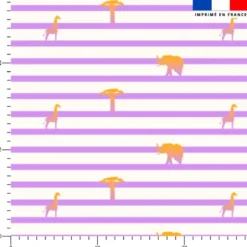 Marinière lilas et animaux de la savane orange - Fond blanc - Création Lili Bambou Design