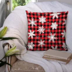 Motif vichy rouge et noir et flocons de neige - Fond noir