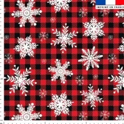 Motif vichy rouge et noir et flocons de neige - Fond noir