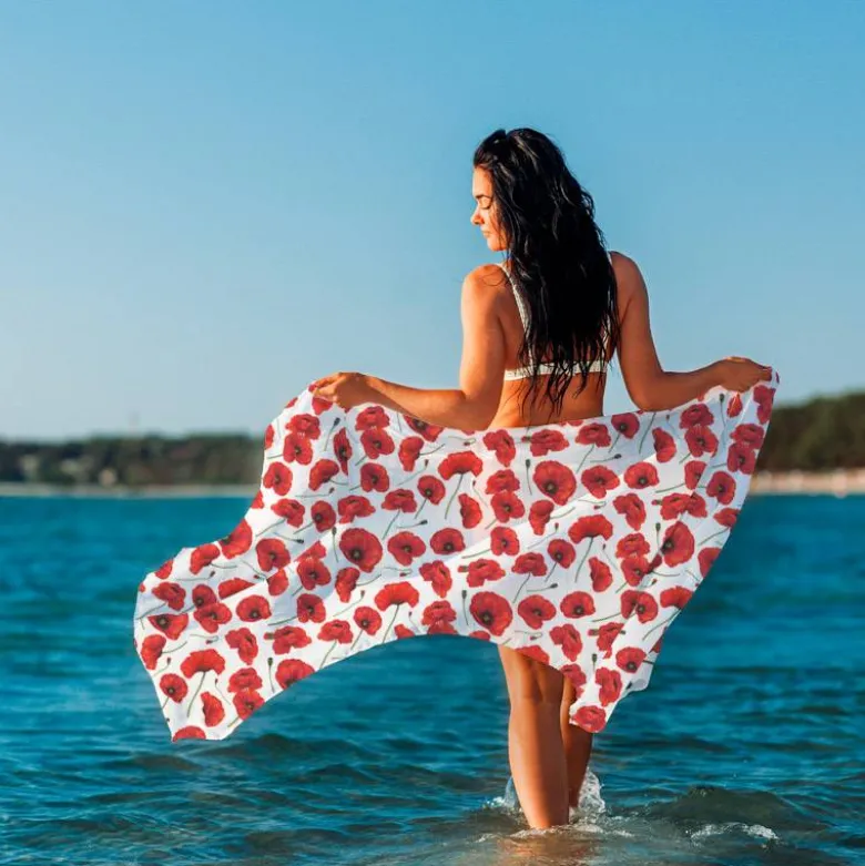 Mousseline blanche motif coquelicot