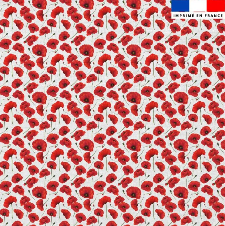 Mousseline blanche motif coquelicot