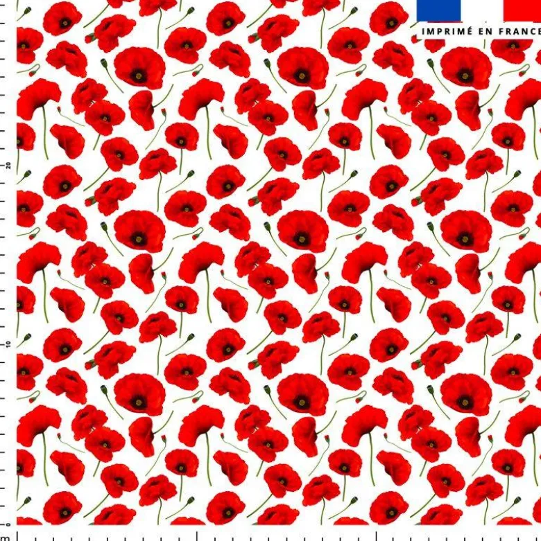Mousseline blanche motif coquelicot