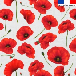 Mousseline blanche motif grand coquelicot