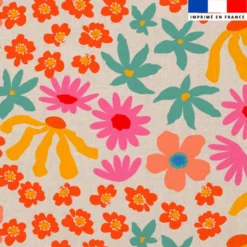 Mousseline crème motif fleurs multicolores