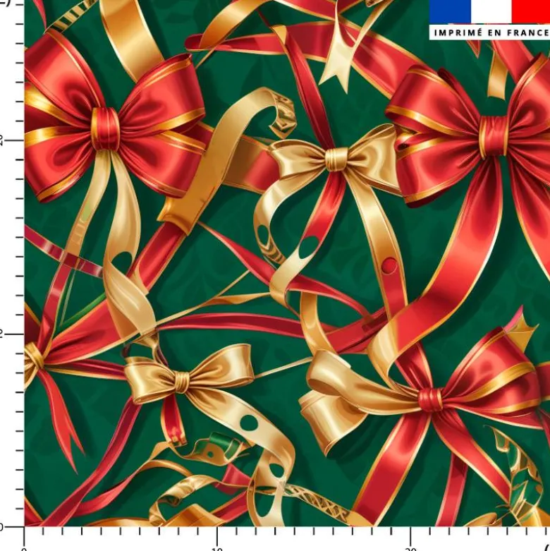 Noeud en ruban de Noël - Fond vert bouteille
