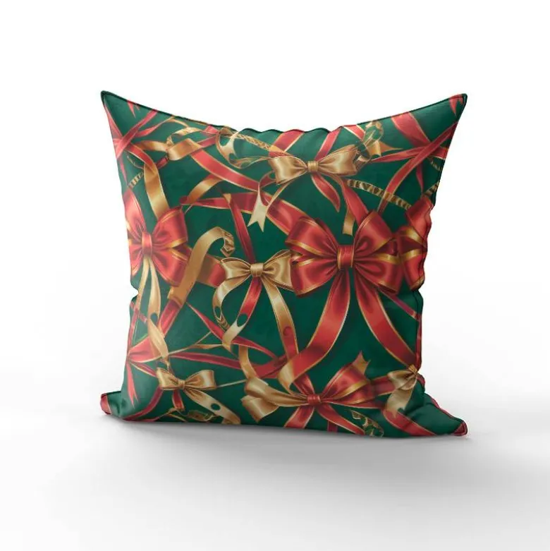Noeud en ruban de Noël - Fond vert bouteille
