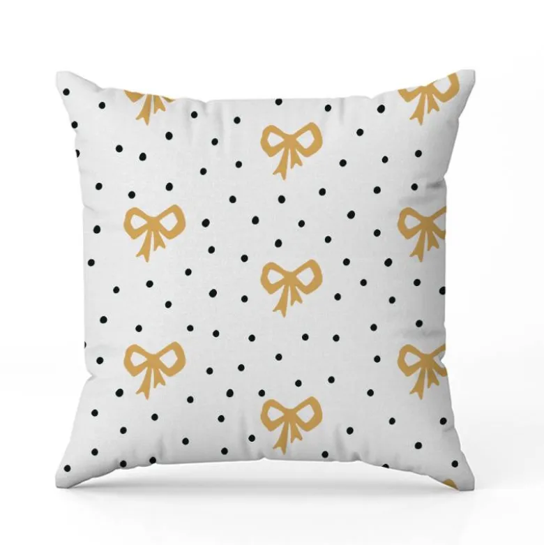 Noeud or et pois noirs - Fond blanc