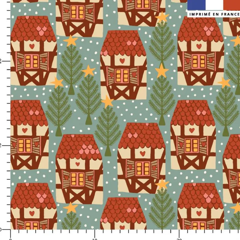 Noël en Alsace - Fond bleu vert - Création Andréa Leonelli