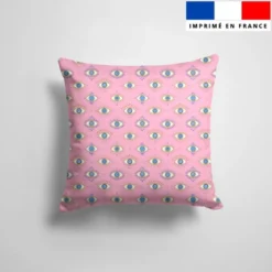 Oeil bleu scintillant - Fond rose