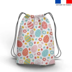 Oeufs de Pâques et fleurs multicolores - Fond blanc
