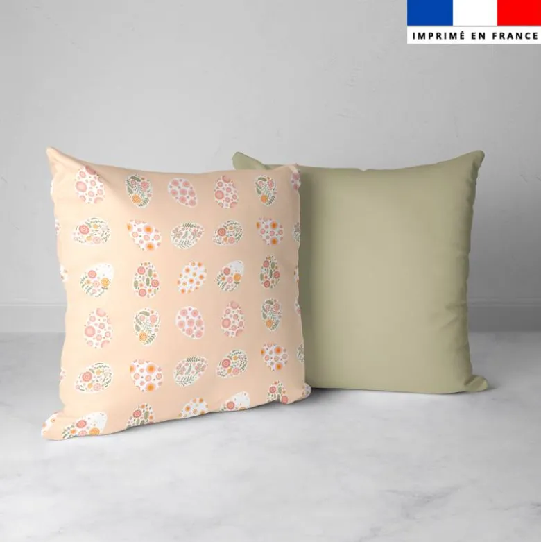 Oeufs de Pâques fleuris - Fond beige rosé