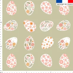 Oeufs de Pâques fleuris - Fond vert de gris